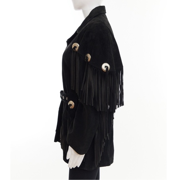 S/M/L 90's western black suede coat /fringe + cape - Picture 4 of 16